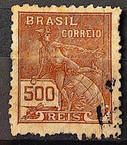 Selo Regular Cod RHM 286 Vovo Mercurio e Globo 500 Reis Filigrana K 1931 Circulado 7