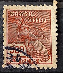 Selo Regular Cod RHM 286 Vovo Mercurio e Globo 500 Reis Filigrana K 1931 Circulado 8