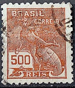 Selo Regular Cod RHM 286 Vovo Mercurio e Globo 500 Reis Filigrana K 1931 Circulado 9