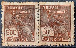 Selo Regular Cod RHM 286 Vovo Mercurio e Globo 500 Reis Filigrana K 1931 Circulado Par 1