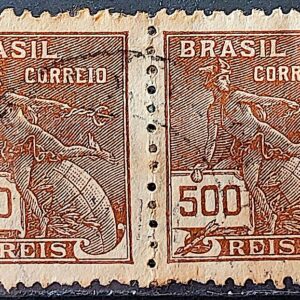 Selo Regular Cod RHM 286 Vovo Mercurio e Globo 500 Reis Filigrana K 1931 Circulado Par 1