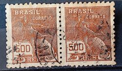 Selo Regular Cod RHM 286 Vovo Mercurio e Globo 500 Reis Filigrana K 1931 Circulado Par 2