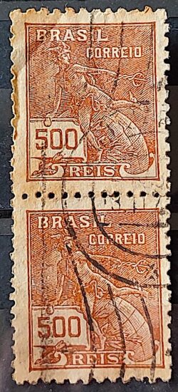 Selo Regular Cod RHM 286 Vovo Mercurio e Globo 500 Reis Filigrana K 1931 Circulado Par 3