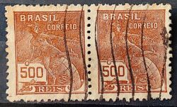 Selo Regular Cod RHM 286 Vovo Mercurio e Globo 500 Reis Filigrana K 1931 Circulado Par 4