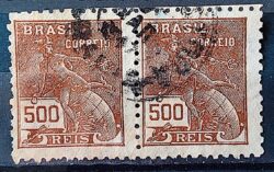 Selo Regular Cod RHM 286 Vovo Mercurio e Globo 500 Reis Filigrana K 1931 Circulado Par 5