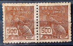 Selo Regular Cod RHM 286 Vovo Mercurio e Globo 500 Reis Filigrana K 1931 Circulado Par 6