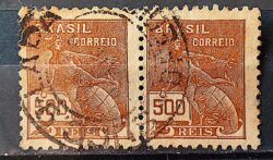 Selo Regular Cod RHM 286 Vovo Mercurio e Globo 500 Reis Filigrana K 1931 Circulado Par 7