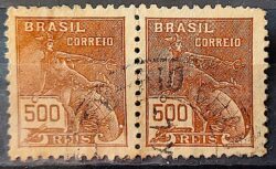 Selo Regular Cod RHM 286 Vovo Mercurio e Globo 500 Reis Filigrana K 1931 Circulado Par 8