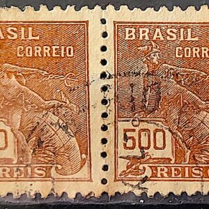 Selo Regular Cod RHM 286 Vovo Mercurio e Globo 500 Reis Filigrana K 1931 Circulado Par 8