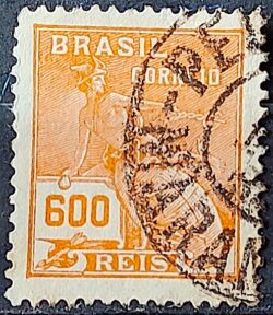 Selo Regular Cod RHM 287 Vovo Mercurio e Globo 600 Reis Filigrana K 1931 Circulado 1