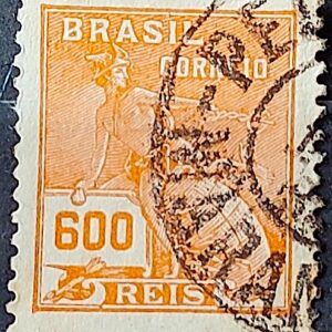 Selo Regular Cod RHM 287 Vovo Mercurio e Globo 600 Reis Filigrana K 1931 Circulado 1