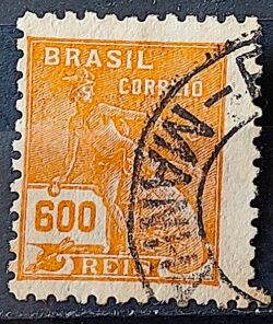 Selo Regular Cod RHM 287 Vovo Mercurio e Globo 600 Reis Filigrana K 1931 Circulado 11