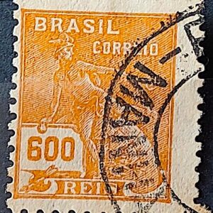 Selo Regular Cod RHM 287 Vovo Mercurio e Globo 600 Reis Filigrana K 1931 Circulado 11