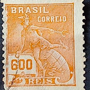 Selo Regular Cod RHM 287 Vovo Mercurio e Globo 600 Reis Filigrana K 1931 Circulado 13