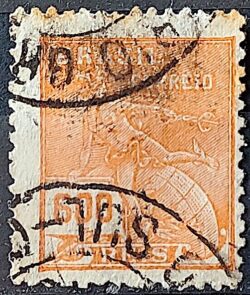 Selo Regular Cod RHM 287 Vovo Mercurio e Globo 600 Reis Filigrana K 1931 Circulado 14