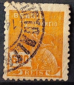 Selo Regular Cod RHM 287 Vovo Mercurio e Globo 600 Reis Filigrana K 1931 Circulado 15