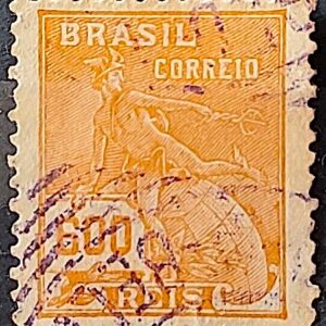 Selo Regular Cod RHM 287 Vovo Mercurio e Globo 600 Reis Filigrana K 1931 Circulado 16