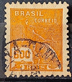 Selo Regular Cod RHM 287 Vovo Mercurio e Globo 600 Reis Filigrana K 1931 Circulado 17