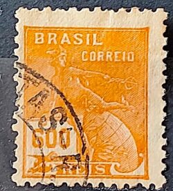 Selo Regular Cod RHM 287 Vovo Mercurio e Globo 600 Reis Filigrana K 1931 Circulado 18