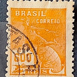Selo Regular Cod RHM 287 Vovo Mercurio e Globo 600 Reis Filigrana K 1931 Circulado 18