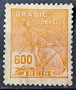 Selo Regular Cod RHM 287 Vovo Mercurio e Globo 600 Reis Filigrana K 1931 Circulado 2