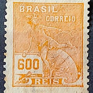Selo Regular Cod RHM 287 Vovo Mercurio e Globo 600 Reis Filigrana K 1931 Circulado 2