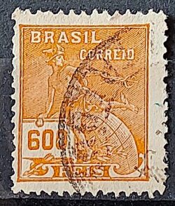 Selo Regular Cod RHM 287 Vovo Mercurio e Globo 600 Reis Filigrana K 1931 Circulado 20