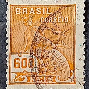 Selo Regular Cod RHM 287 Vovo Mercurio e Globo 600 Reis Filigrana K 1931 Circulado 20