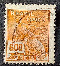 Selo Regular Cod RHM 287 Vovo Mercurio e Globo 600 Reis Filigrana K 1931 Circulado 3