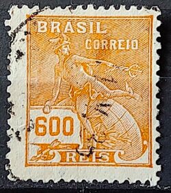 Selo Regular Cod RHM 287 Vovo Mercurio e Globo 600 Reis Filigrana K 1931 Circulado 4