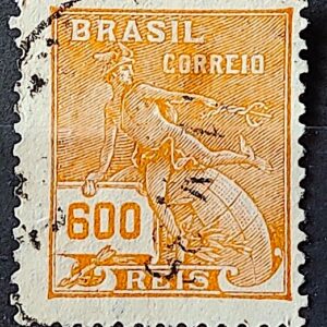 Selo Regular Cod RHM 287 Vovo Mercurio e Globo 600 Reis Filigrana K 1931 Circulado 4