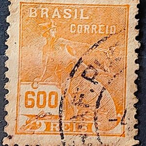 Selo Regular Cod RHM 287 Vovo Mercurio e Globo 600 Reis Filigrana K 1931 Circulado 5