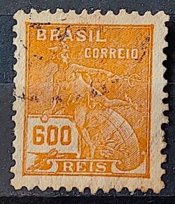 Selo Regular Cod RHM 287 Vovo Mercurio e Globo 600 Reis Filigrana K 1931 Circulado 6