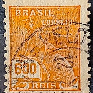 Selo Regular Cod RHM 287 Vovo Mercurio e Globo 600 Reis Filigrana K 1931 Circulado 7