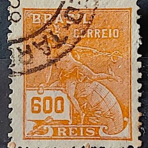 Selo Regular Cod RHM 287 Vovo Mercurio e Globo 600 Reis Filigrana K 1931 Circulado 8