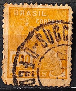 Selo Regular Cod RHM 287 Vovo Mercurio e Globo 600 Reis Filigrana K 1931 Circulado 9