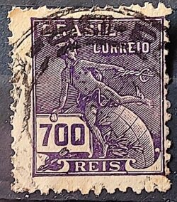 Selo Regular Cod RHM 288 Vovo Mercurio e Globo 700 Reis Filigrana K 1931 Circulado 12