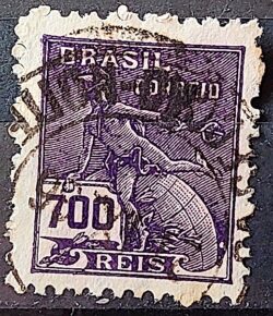 Selo Regular Cod RHM 288 Vovo Mercurio e Globo 700 Reis Filigrana K 1931 Circulado 14