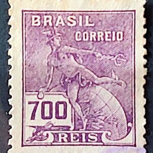 Selo Regular Cod RHM 288 Vovo Mercurio e Globo 700 Reis Filigrana K 1931 Circulado 2