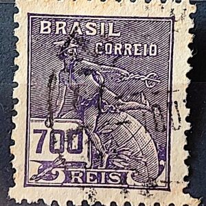Selo Regular Cod RHM 288 Vovo Mercurio e Globo 700 Reis Filigrana K 1931 Circulado 3