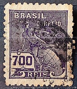 Selo Regular Cod RHM 288 Vovo Mercurio e Globo 700 Reis Filigrana K 1931 Circulado 7