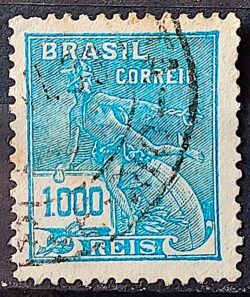 Selo Regular Cod RHM 289 Vovo Mercurio e Globo 1000 Reis Filigrana K 1931 Circulado 1