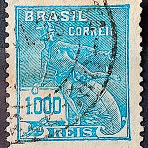 Selo Regular Cod RHM 289 Vovo Mercurio e Globo 1000 Reis Filigrana K 1931 Circulado 1