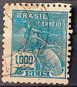 Selo Regular Cod RHM 289 Vovo Mercurio e Globo 1000 Reis Filigrana K 1931 Circulado 10