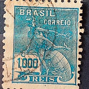 Selo Regular Cod RHM 289 Vovo Mercurio e Globo 1000 Reis Filigrana K 1931 Circulado 10
