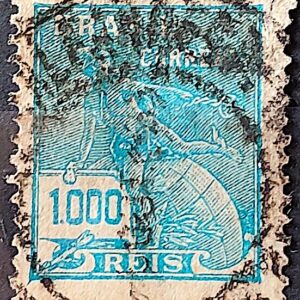 Selo Regular Cod RHM 289 Vovo Mercurio e Globo 1000 Reis Filigrana K 1931 Circulado 11