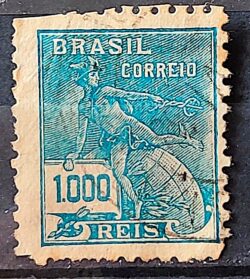 Selo Regular Cod RHM 289 Vovo Mercurio e Globo 1000 Reis Filigrana K 1931 Circulado 12