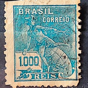 Selo Regular Cod RHM 289 Vovo Mercurio e Globo 1000 Reis Filigrana K 1931 Circulado 12