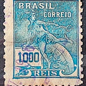 Selo Regular Cod RHM 289 Vovo Mercurio e Globo 1000 Reis Filigrana K 1931 Circulado 13