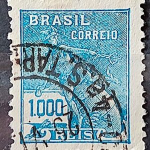 Selo Regular Cod RHM 289 Vovo Mercurio e Globo 1000 Reis Filigrana K 1931 Circulado 14